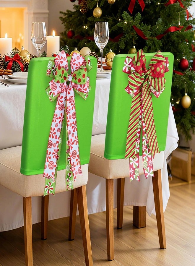 APUDWN 2 Pack Christmas Chair Covers with Bows, Red Green Dot Dining Chair Slipcovers Candy Lollipop Christmas Dining Chair Back Covers for Xmas Holiday Home Kitchen Decorations Dining Room, Office - Image 1